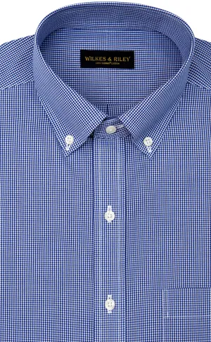 Slim Fit Blue Gingham Check Button Down Collar Supima® Cotton Non-Iron Broadcloth