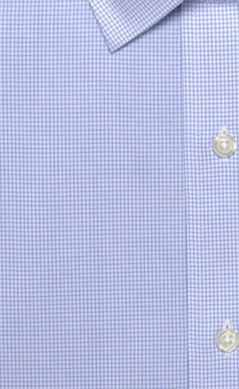 Slim Fit Blue Mini Check Spread Collar Supima® Cotton Non-Iron Broadcloth Dress Shirt