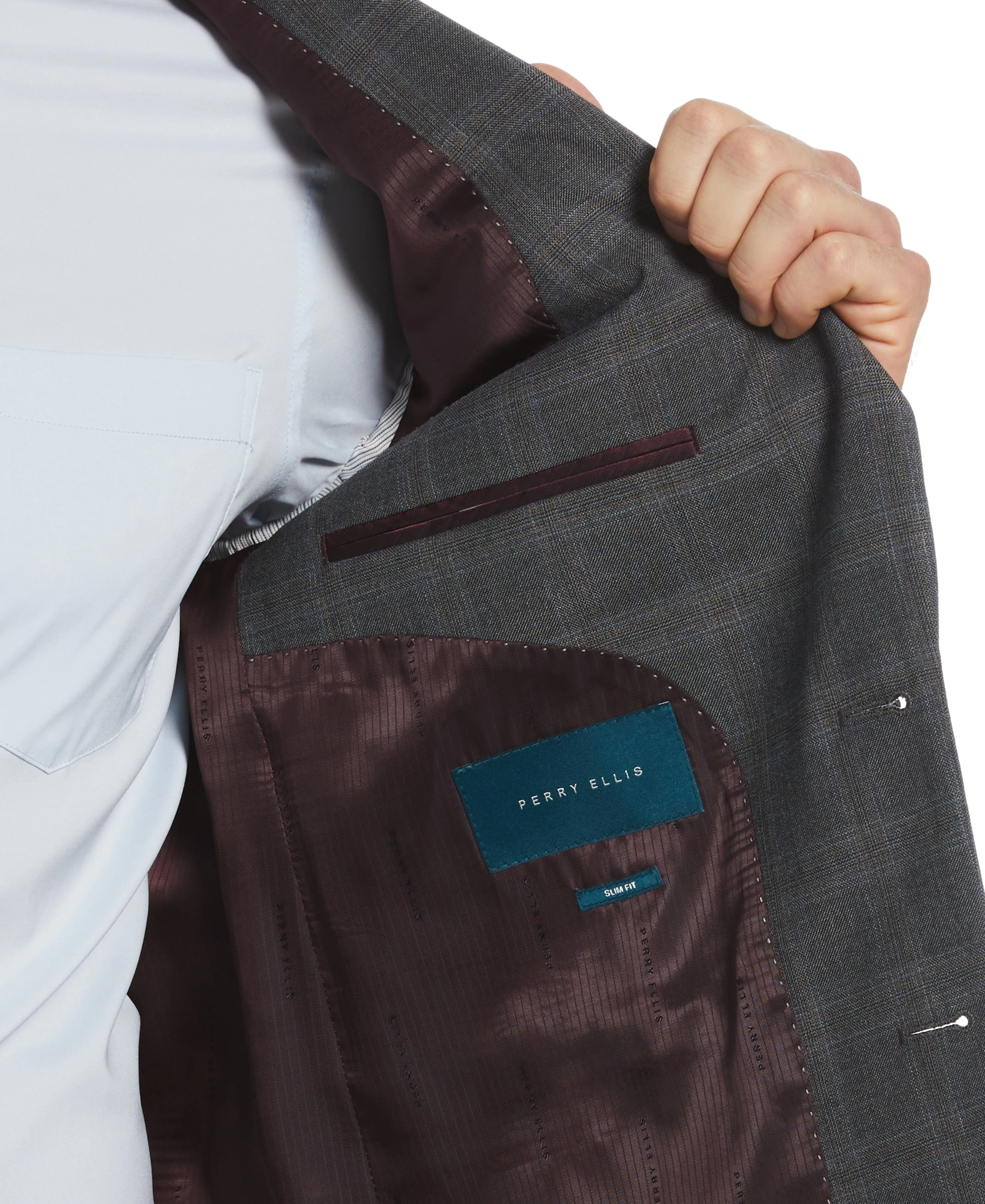 Slim Fit Grey Peak Lapel Deco Plaid Suit