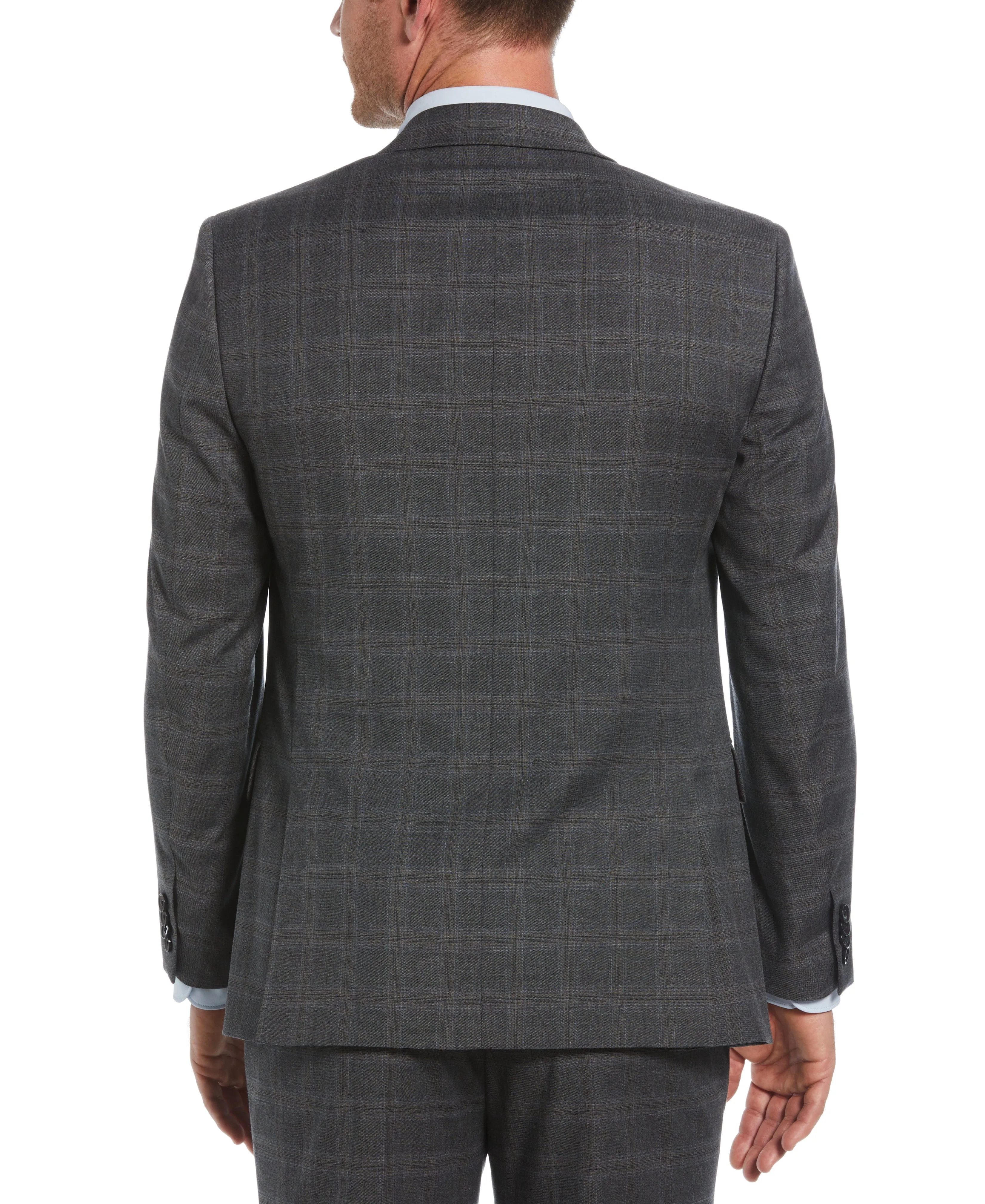 Slim Fit Grey Peak Lapel Deco Plaid Suit