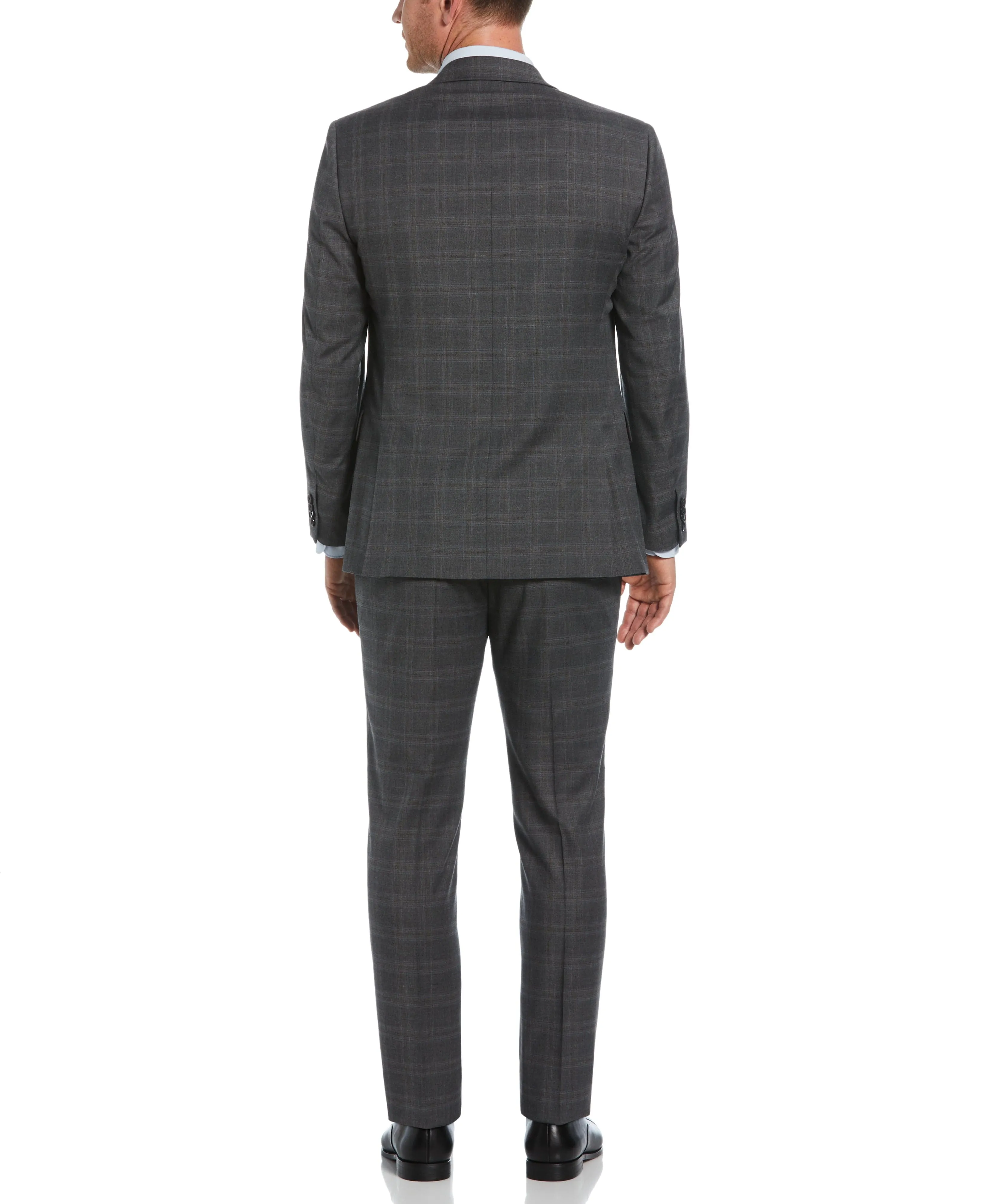 Slim Fit Grey Peak Lapel Deco Plaid Suit