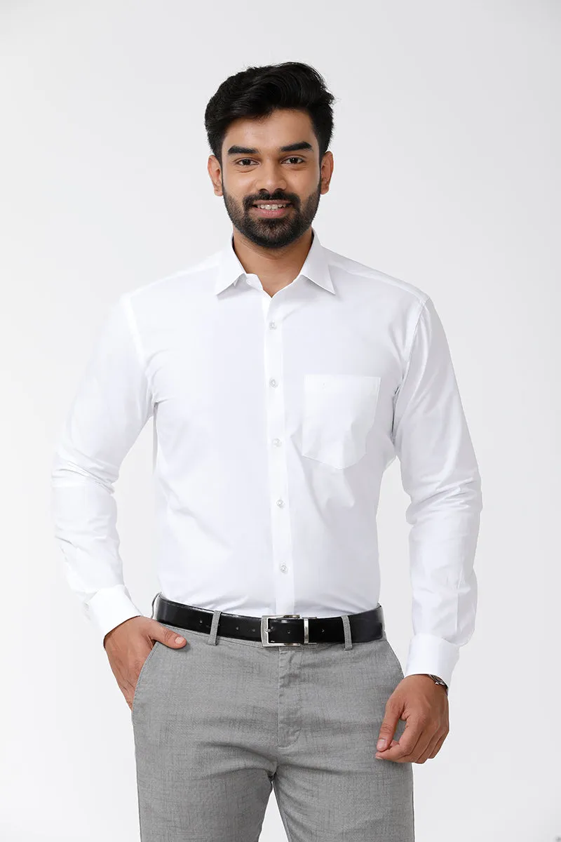 Snow Field - 100% Cotton Formal White Shirt For Men | Uathayam