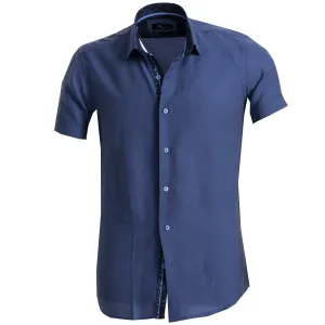 Solid Blue Mens Short Sleeve Button up Shirts - Tailored Slim Fit Cotton Dress Shirts