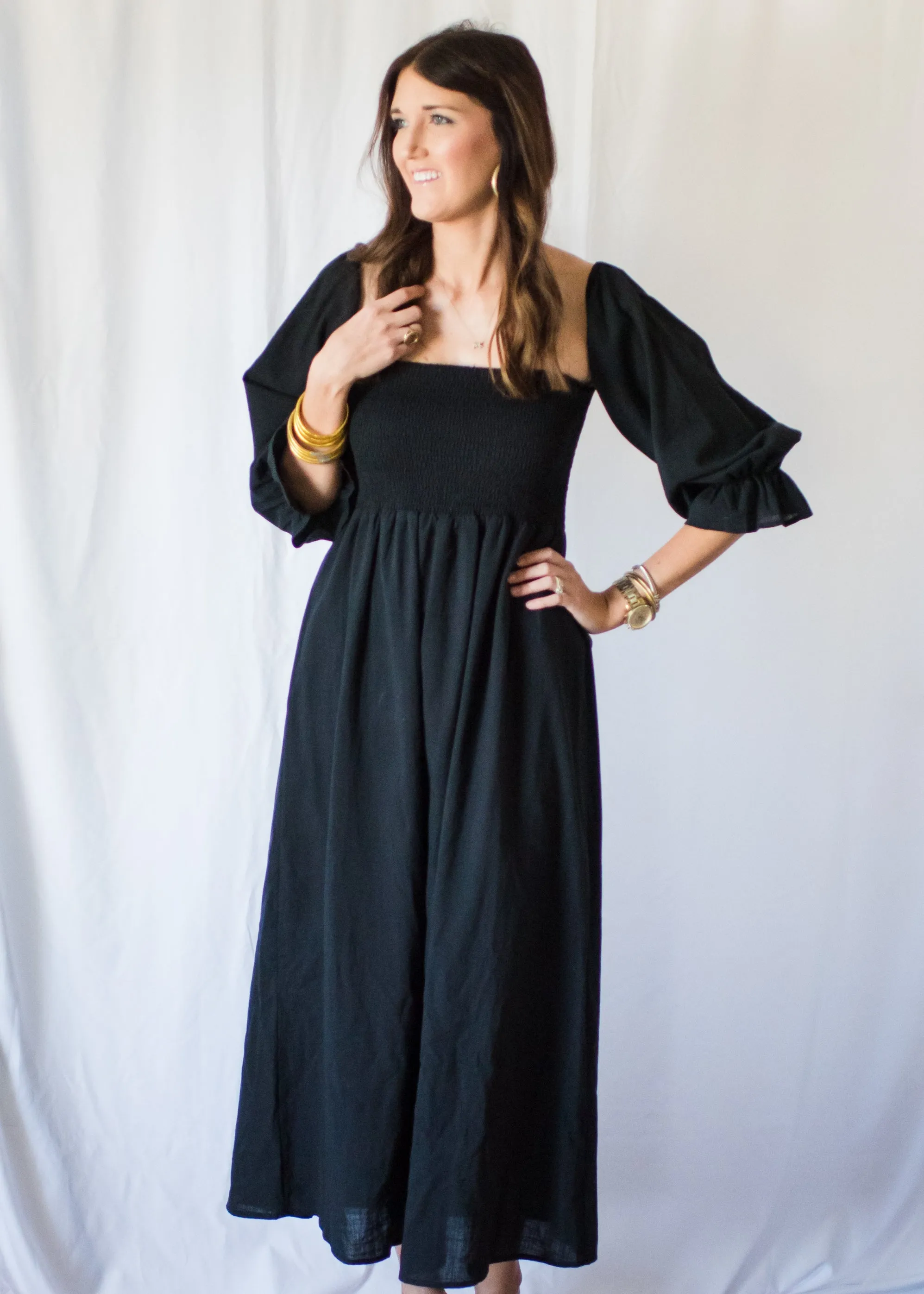 Southern Charm Black Smocked Dress