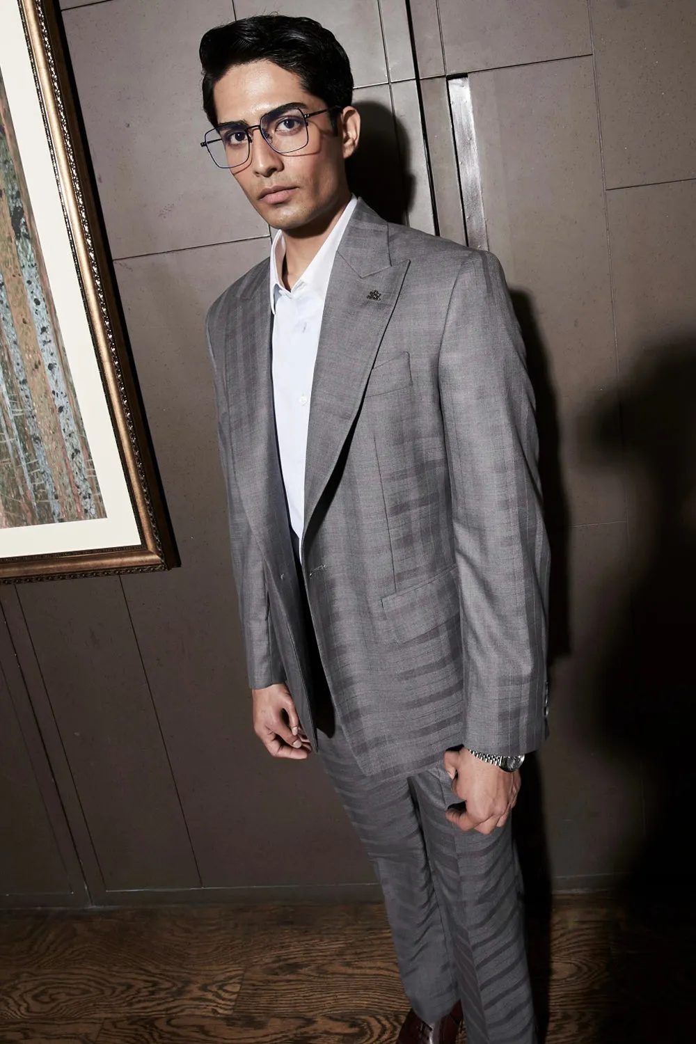 Steel Grey Self-Checkered Statement Suit