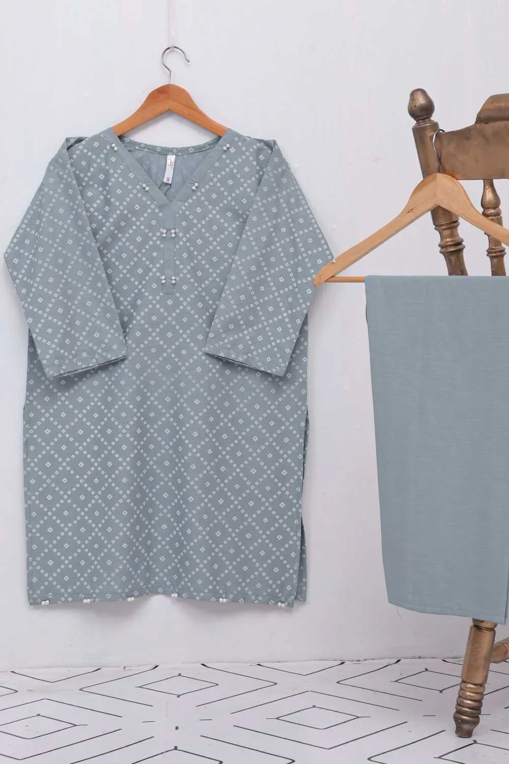 STP-027B-GrayishBlue - 2Pc Cotton Stitched
