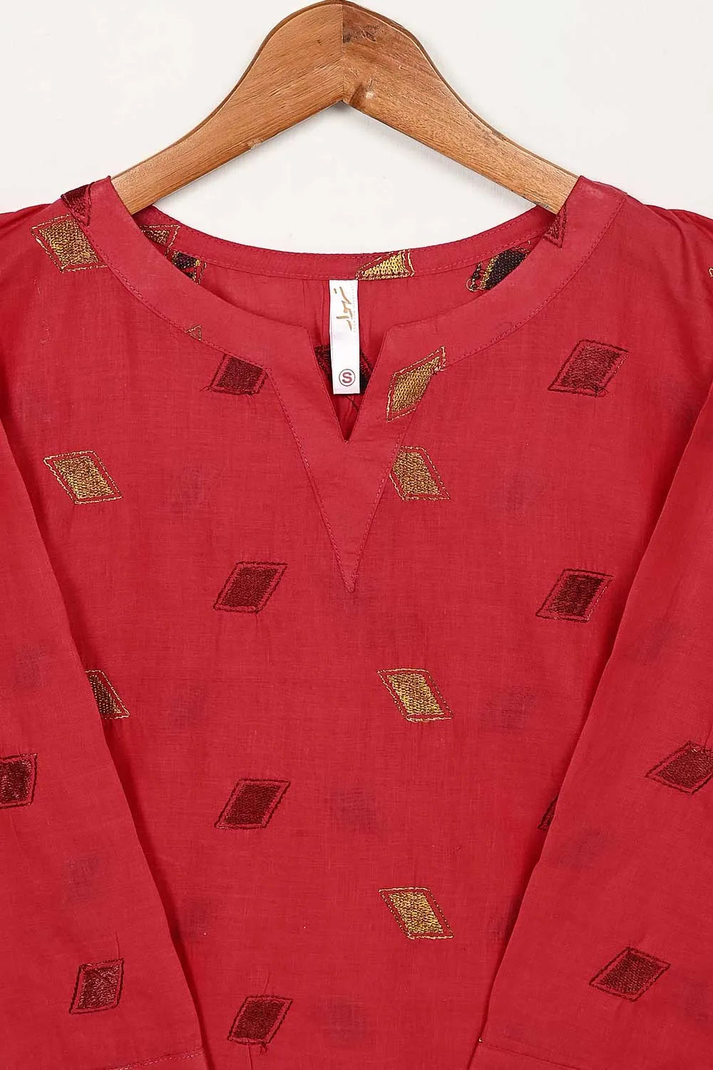 STP-144D-Red - 2PC COTTON EMBROIDERED STITCHED