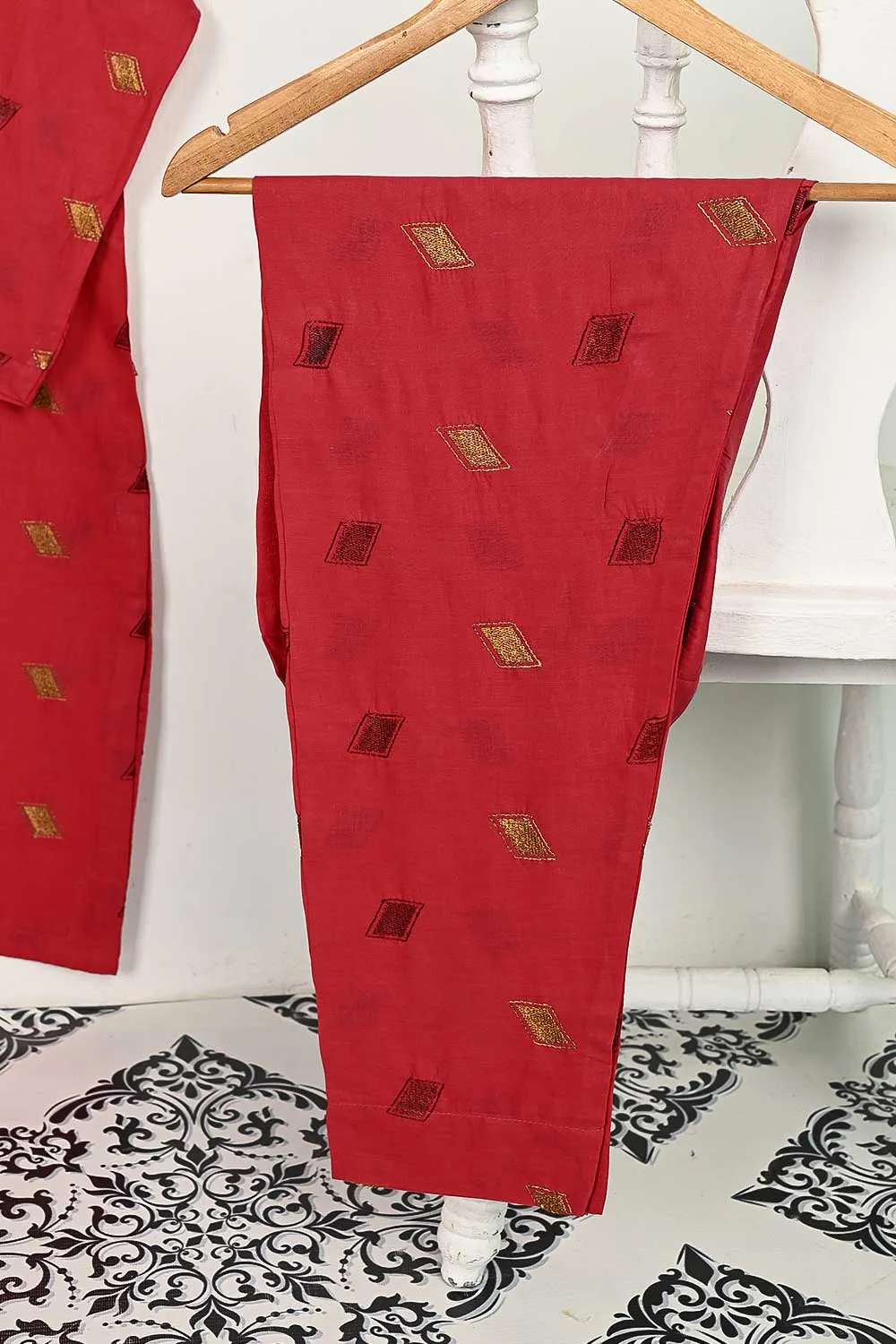 STP-144D-Red - 2PC COTTON EMBROIDERED STITCHED