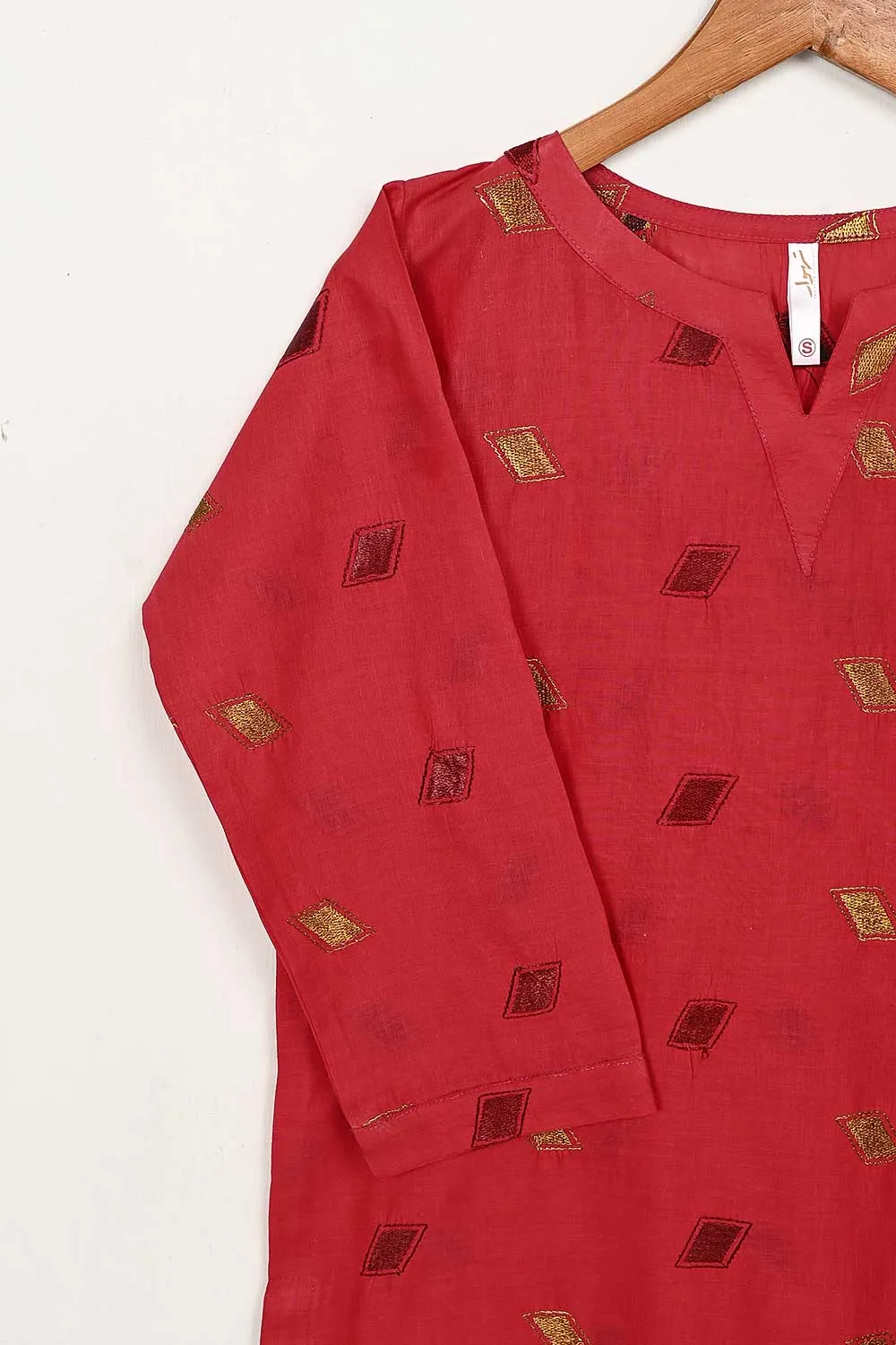 STP-144D-Red - 2PC COTTON EMBROIDERED STITCHED
