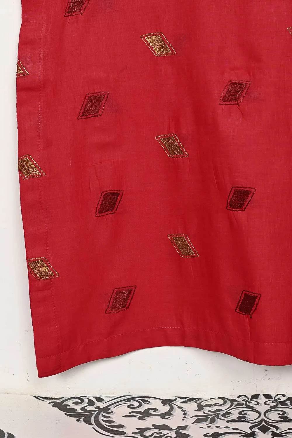 STP-144D-Red - 2PC COTTON EMBROIDERED STITCHED