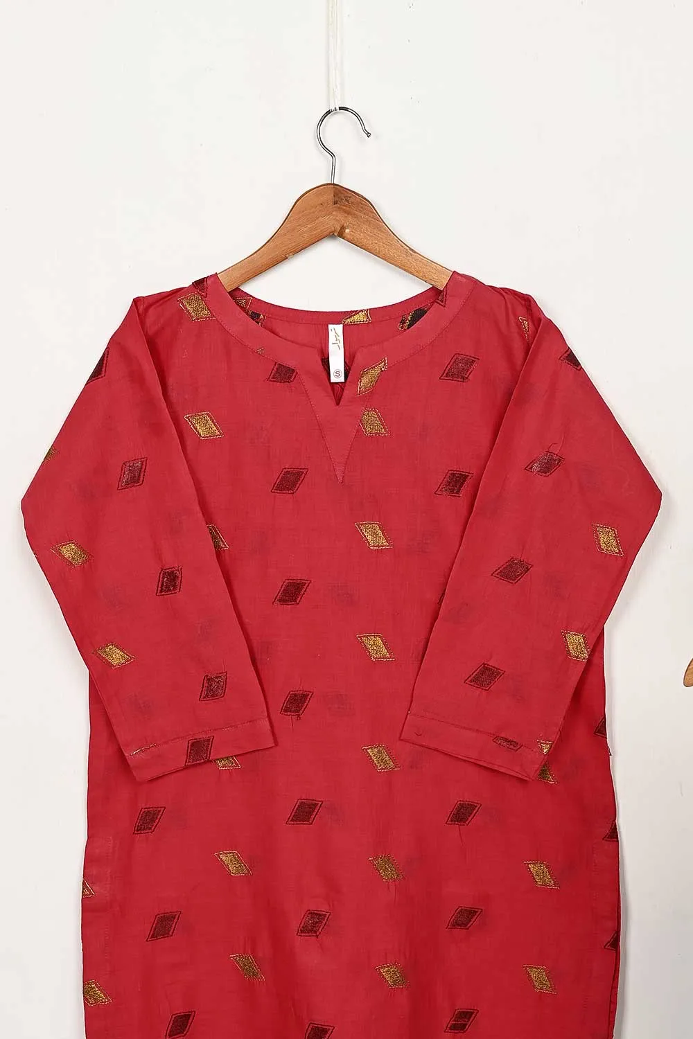 STP-144D-Red - 2PC COTTON EMBROIDERED STITCHED