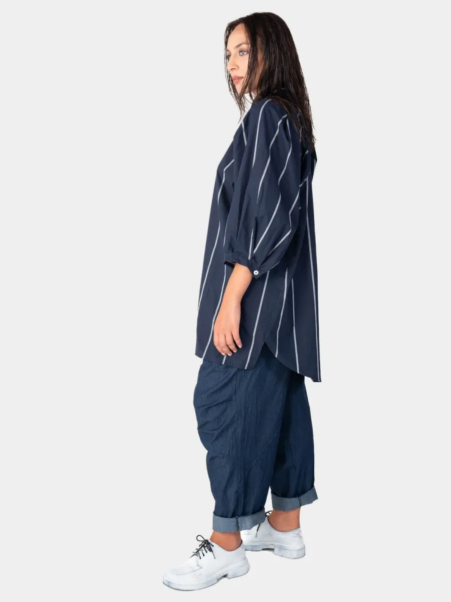 Striped 3/4 Balloon Sleeve Shirt