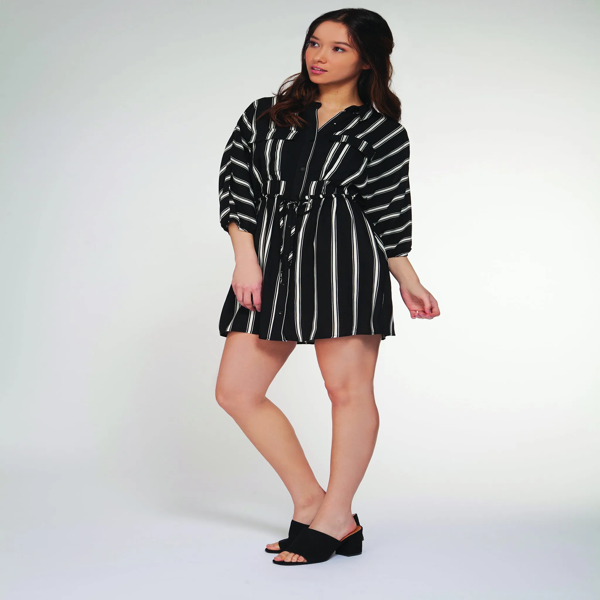 Striped Button Front Shirt Dress