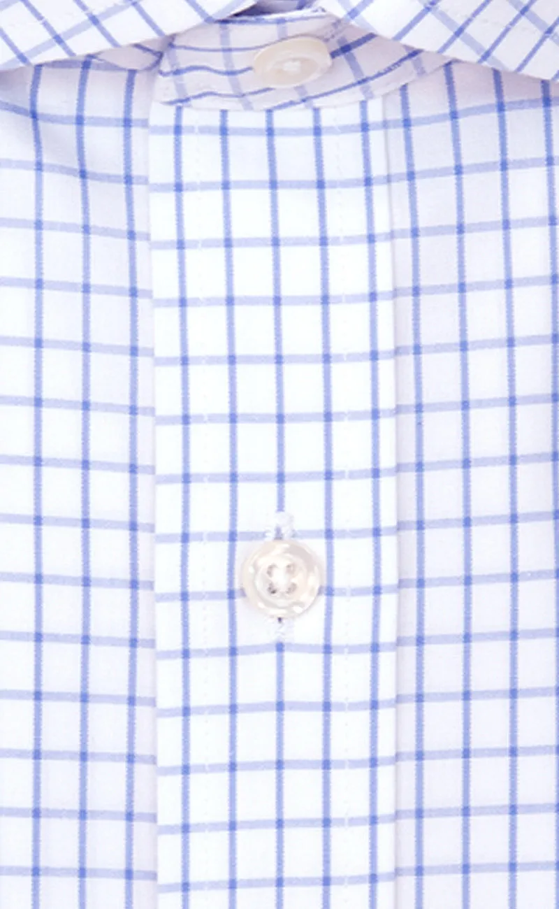 Tailored Fit Blue Large Check English Spread Collar  Supima® Cotton Non-Iron Broadcloth Dress Shirt