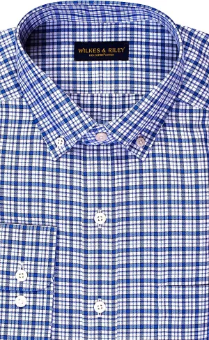 Tailored Fit Blue Multi Twill Plaid Button-Down Collar Non-Iron Sport Shirt