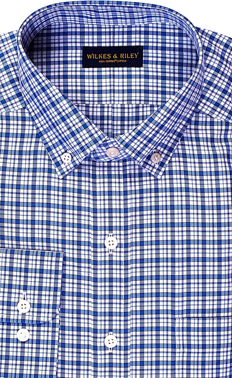 Tailored Fit Blue Multi Twill Plaid Button-Down Collar Non-Iron Sport Shirt