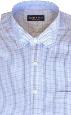 Tailored Fit Blue / Navy Microcheck Spread Collar Supima® Cotton Non-Iron Broadcloth Dress Shirt (B/T)