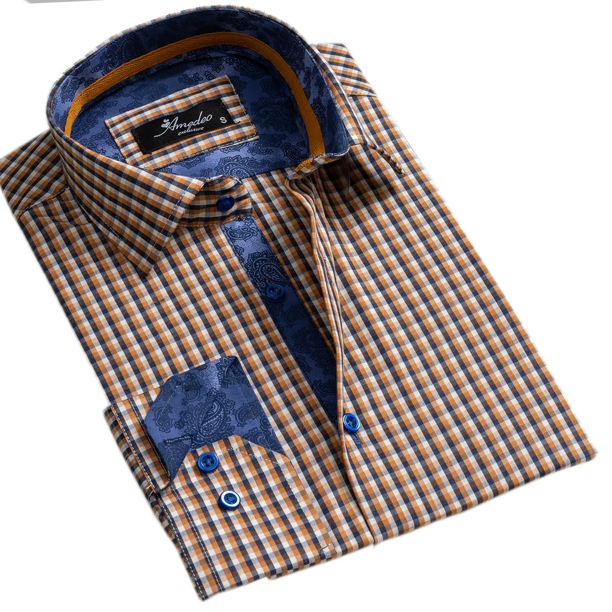 Tan Black White Mens Slim Fit Designer Dress Shirt - tailored Cotton Shirts for Work and Casual Wear
