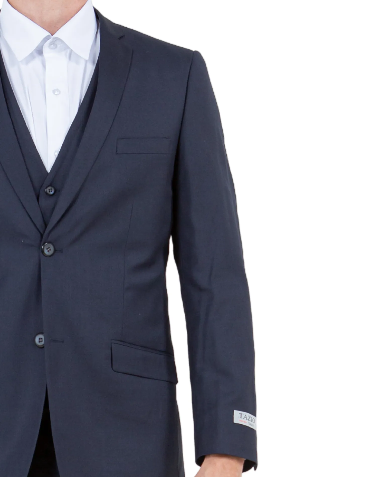 Tazzio Solid Slim Fit Vested Suit - Navy