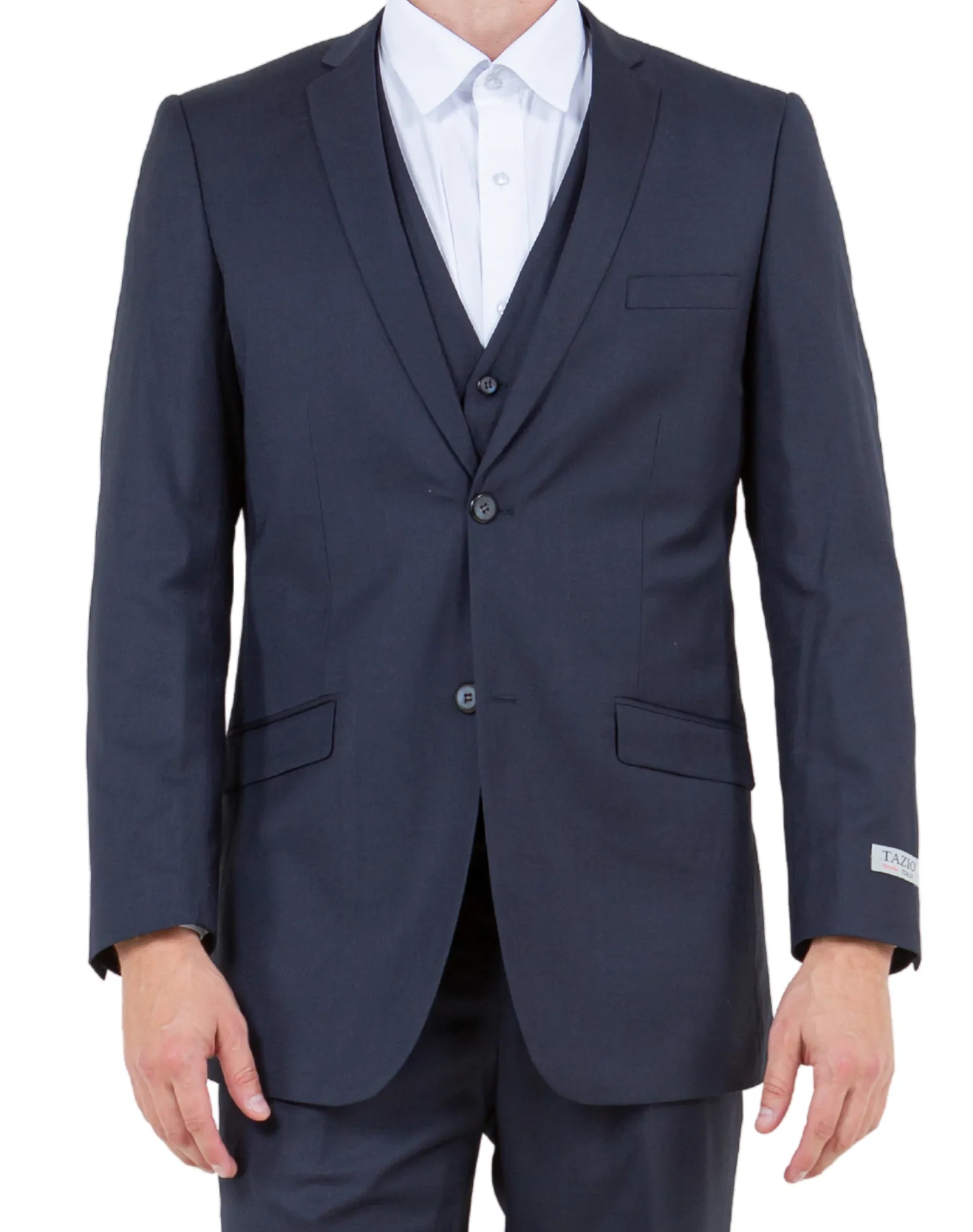 Tazzio Solid Slim Fit Vested Suit - Navy