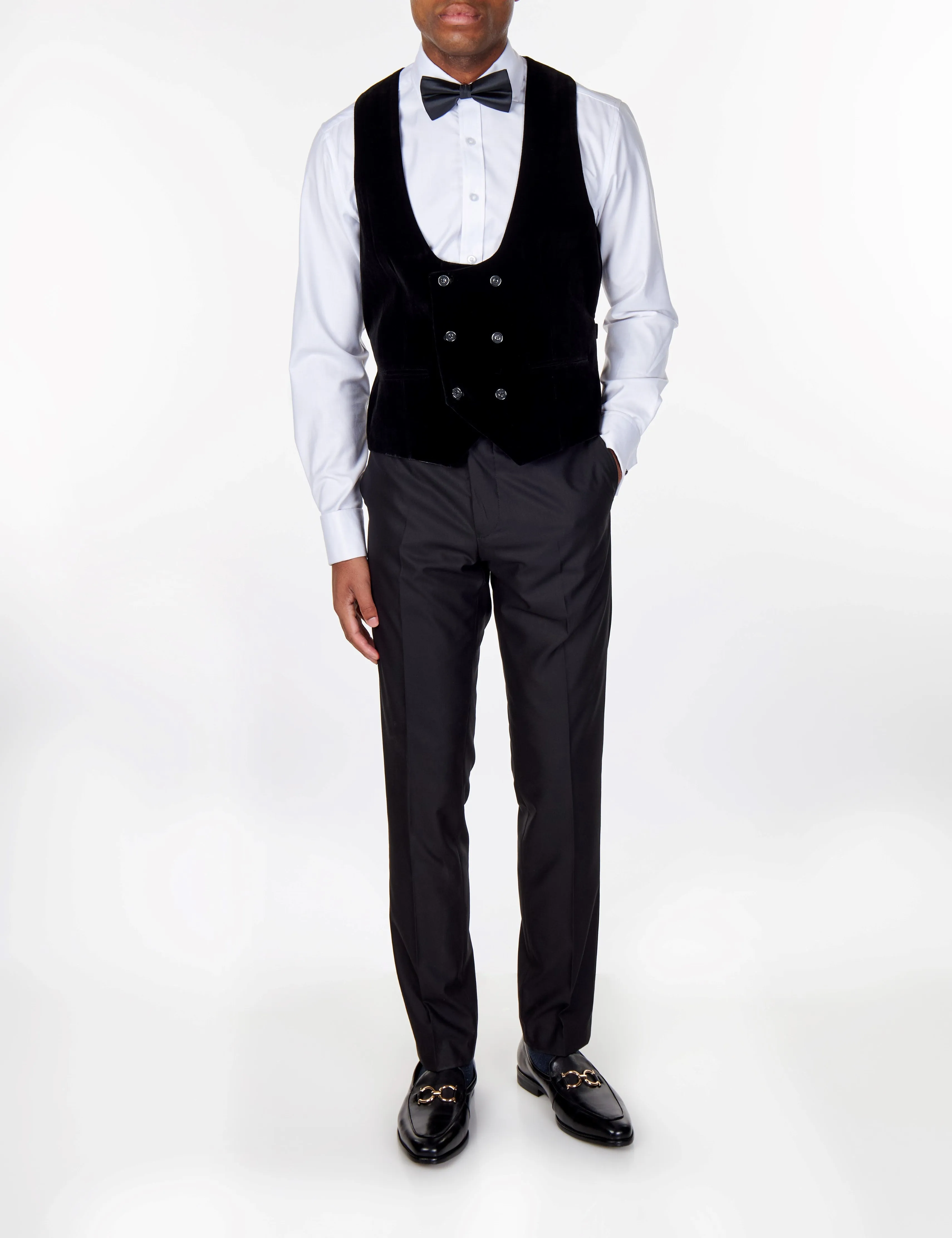TIM Black Velvet Low U Cut Waistcoat