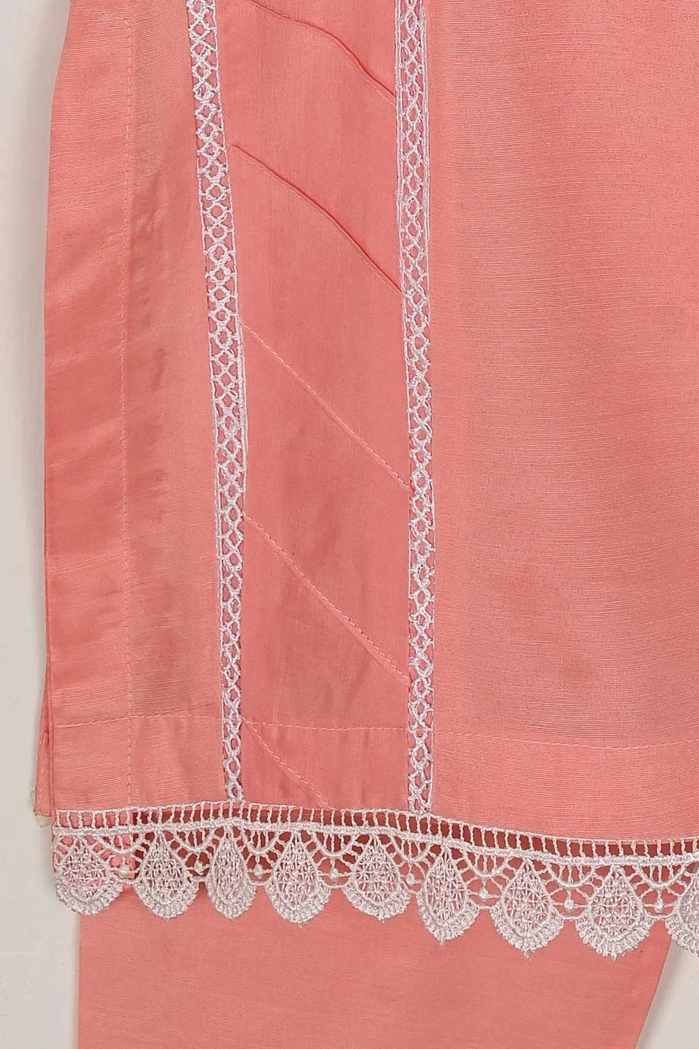 TKF-70-Peach - Kids 3Pc Pc Cotton Dress With Cotton Trouser