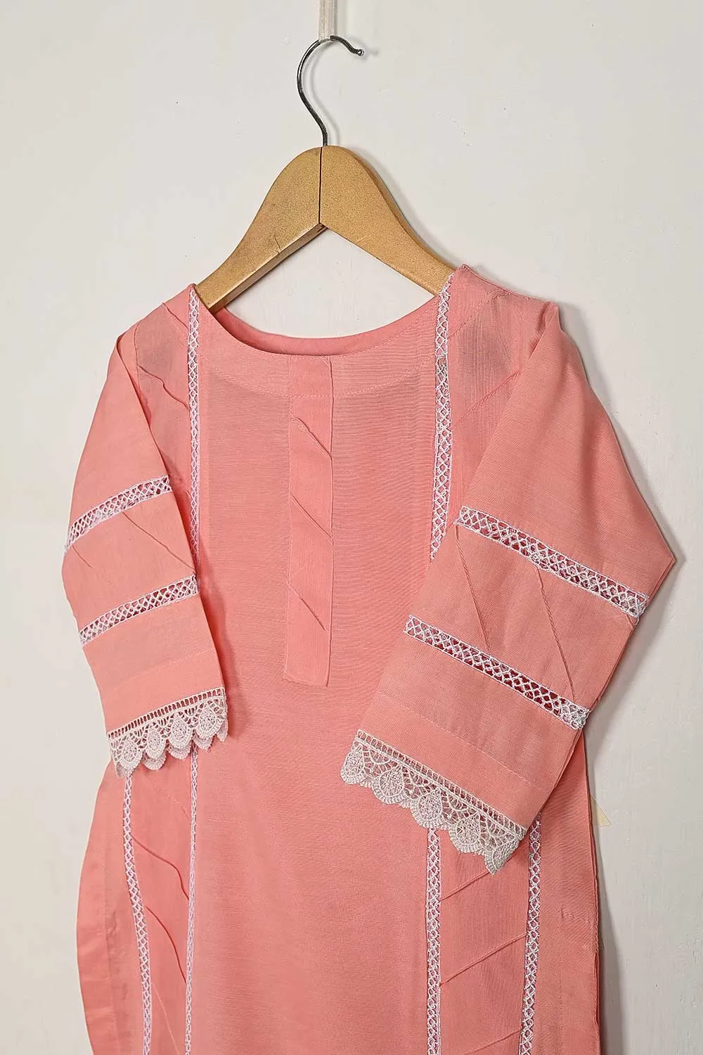 TKF-70-Peach - Kids 3Pc Pc Cotton Dress With Cotton Trouser