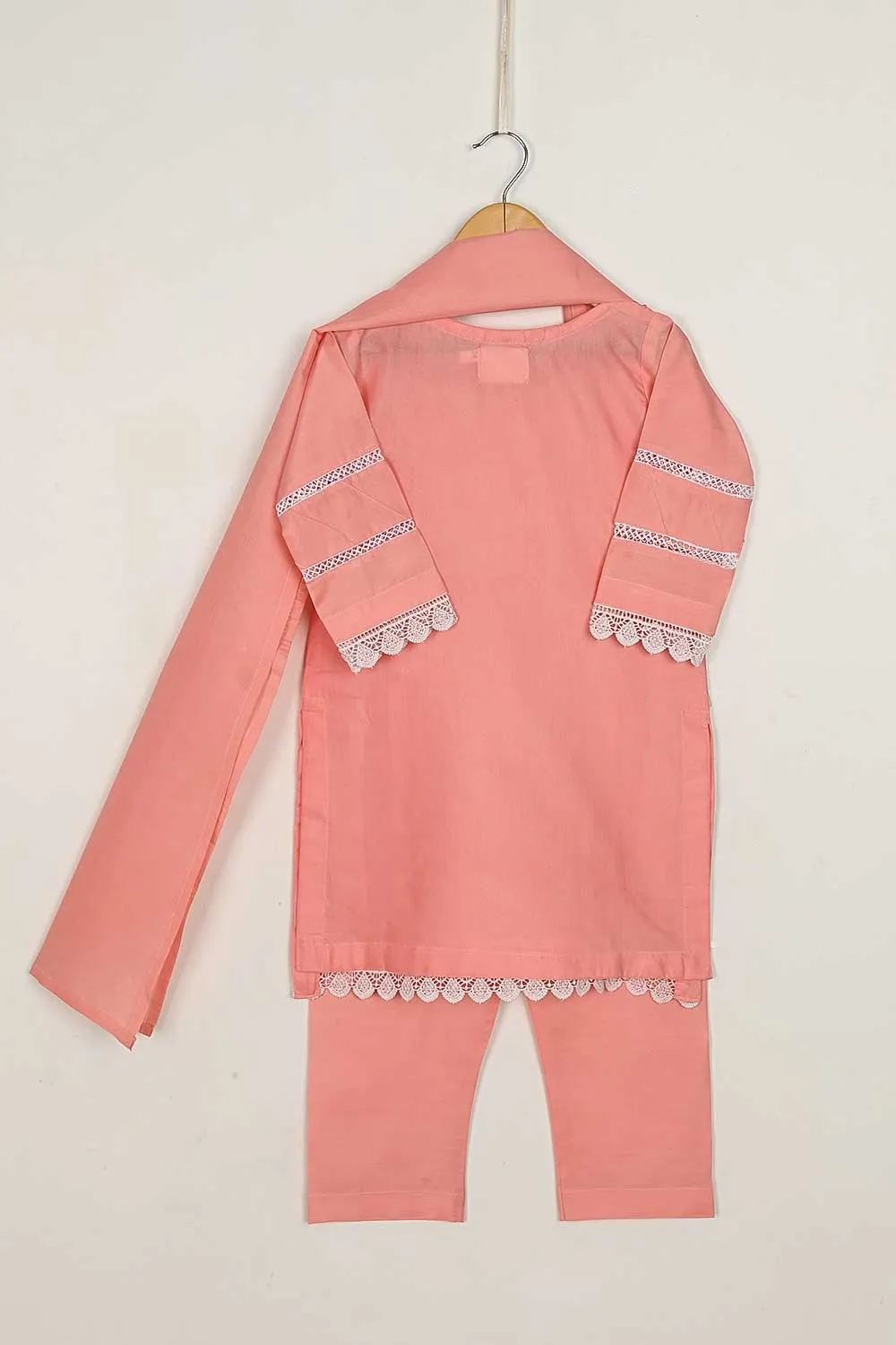 TKF-70-Peach - Kids 3Pc Pc Cotton Dress With Cotton Trouser