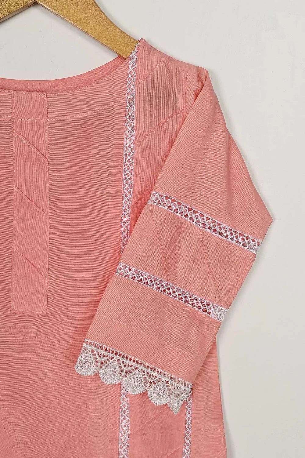 TKF-70-Peach - Kids 3Pc Pc Cotton Dress With Cotton Trouser