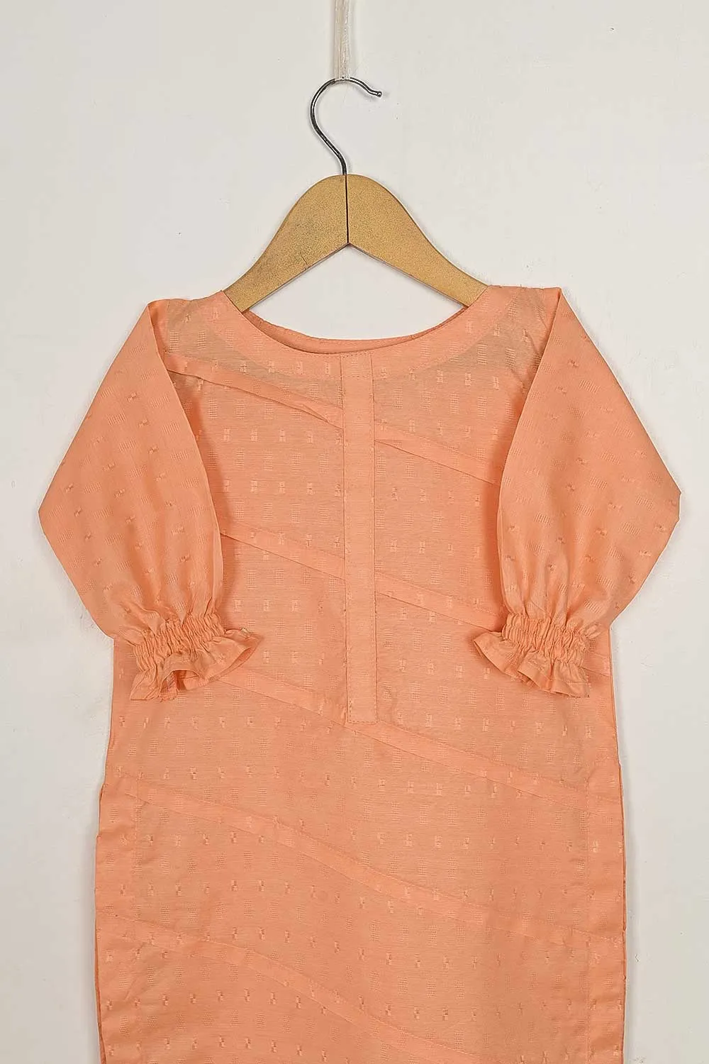 TKF-75-Orange - Kids 2Pc Pc Cotton Jacquard Dress Pc Cotton Jacquard Trouser