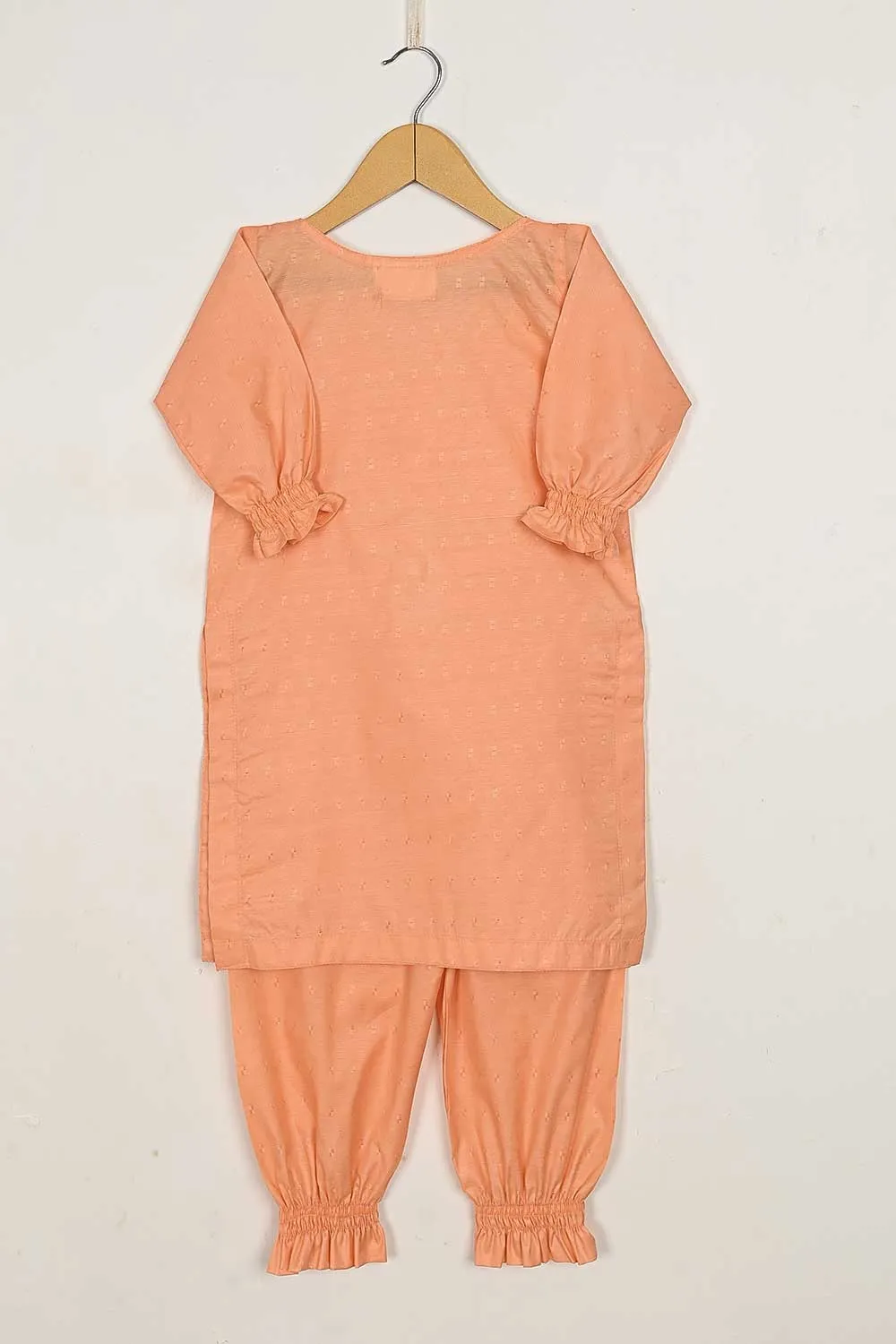 TKF-75-Orange - Kids 2Pc Pc Cotton Jacquard Dress Pc Cotton Jacquard Trouser