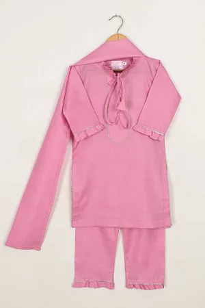 TKF-76-Pink - Kids 3Pc Pc Cotton Dress Pc Cotton Trouser