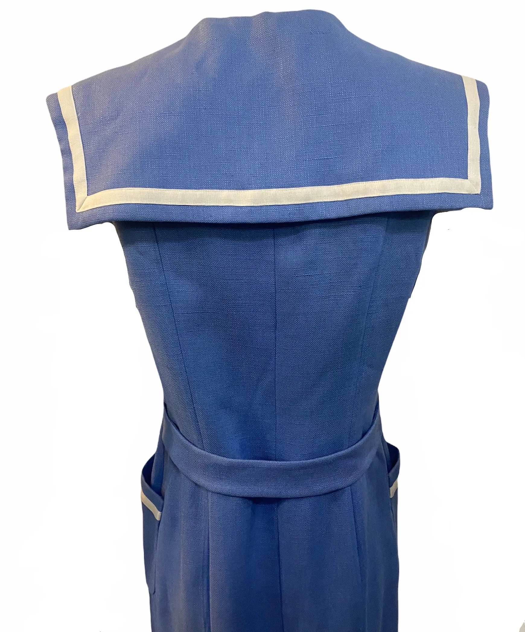 Traina Norell 60s Cornflower Blue and White  Linen Sailor Dress