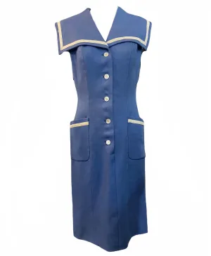 Traina Norell 60s Cornflower Blue and White  Linen Sailor Dress
