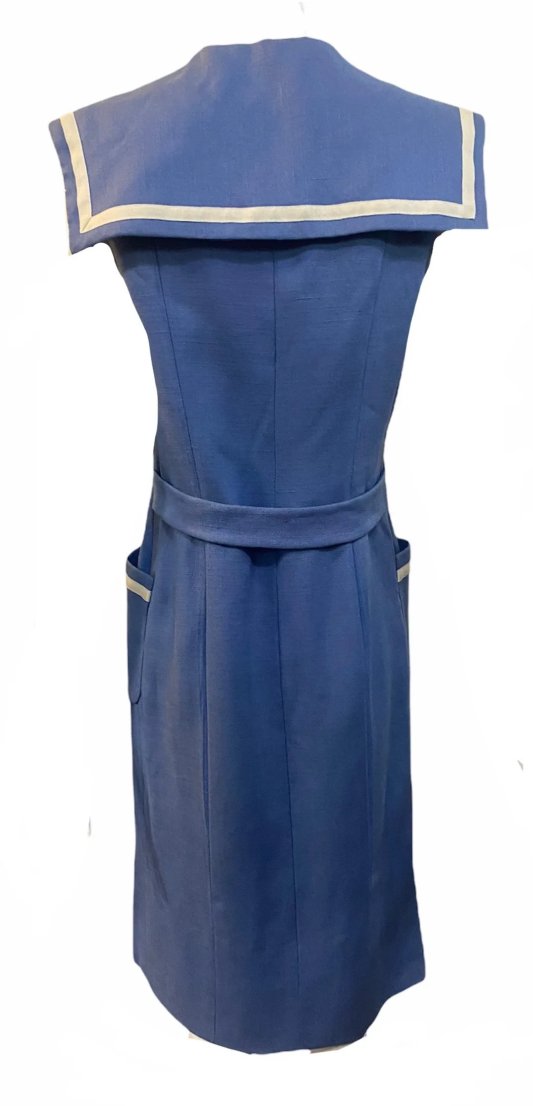 Traina Norell 60s Cornflower Blue and White  Linen Sailor Dress