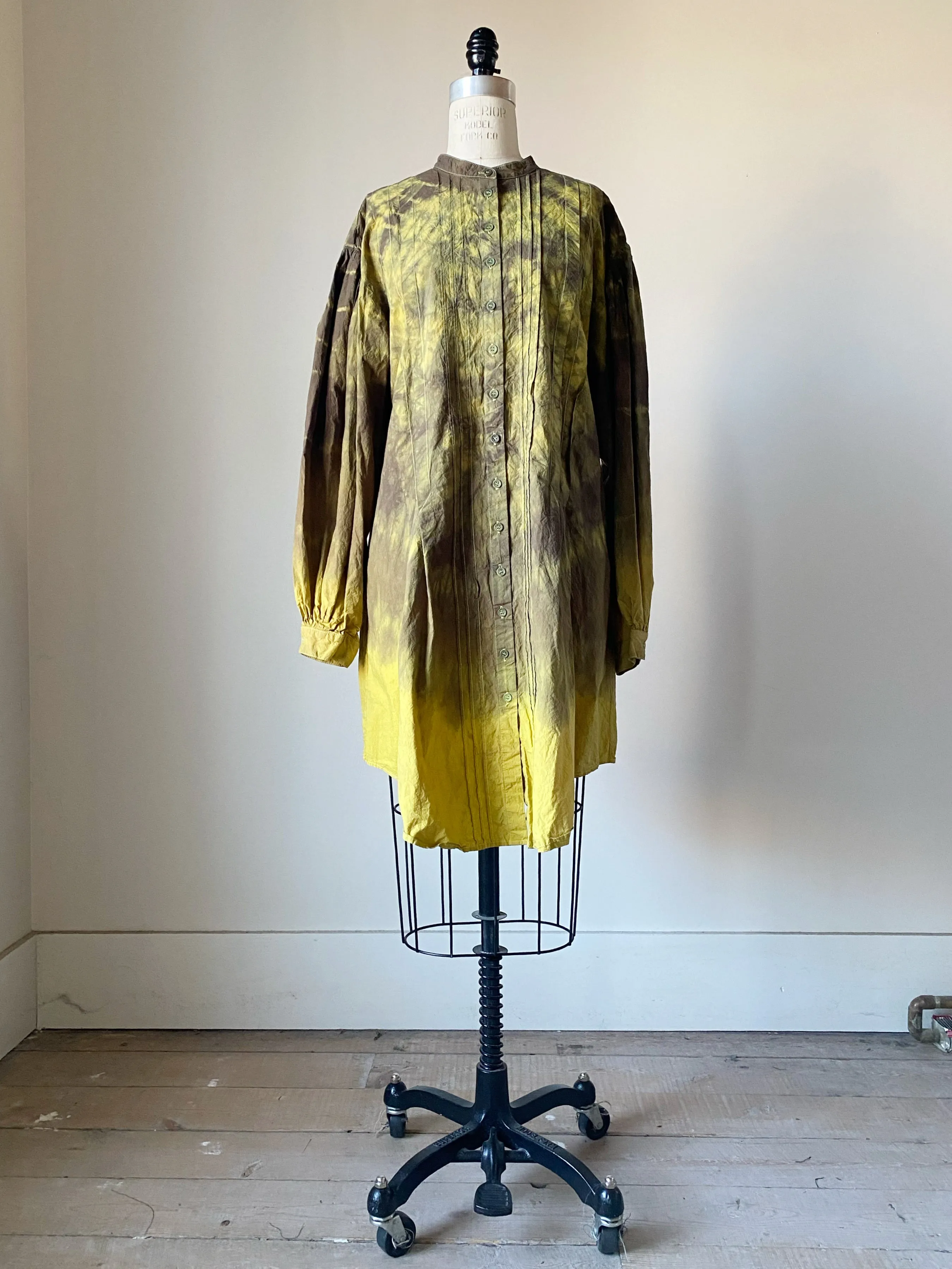 turmeric and tie dye pin tuck peasant shirtdress