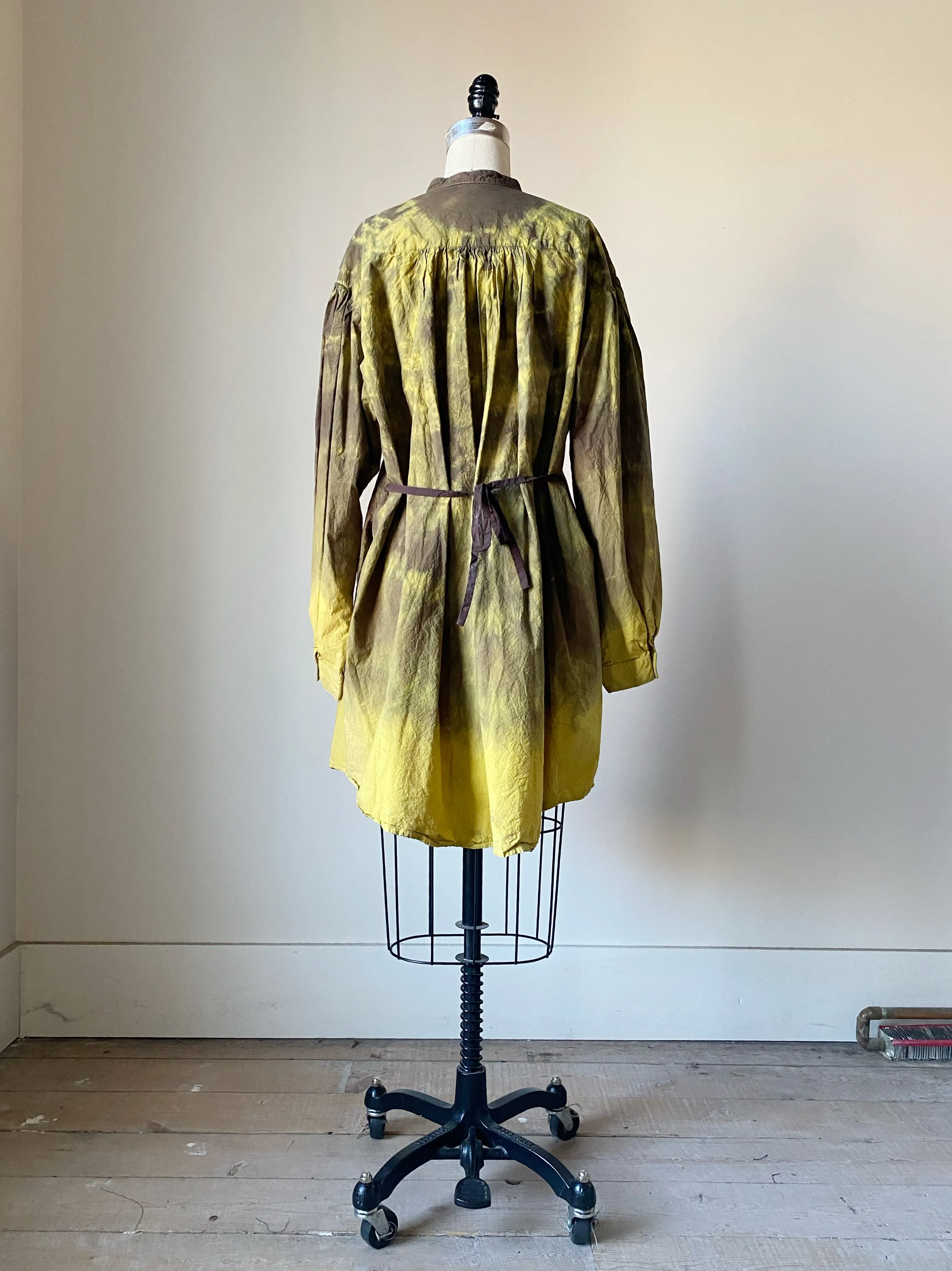turmeric and tie dye pin tuck peasant shirtdress