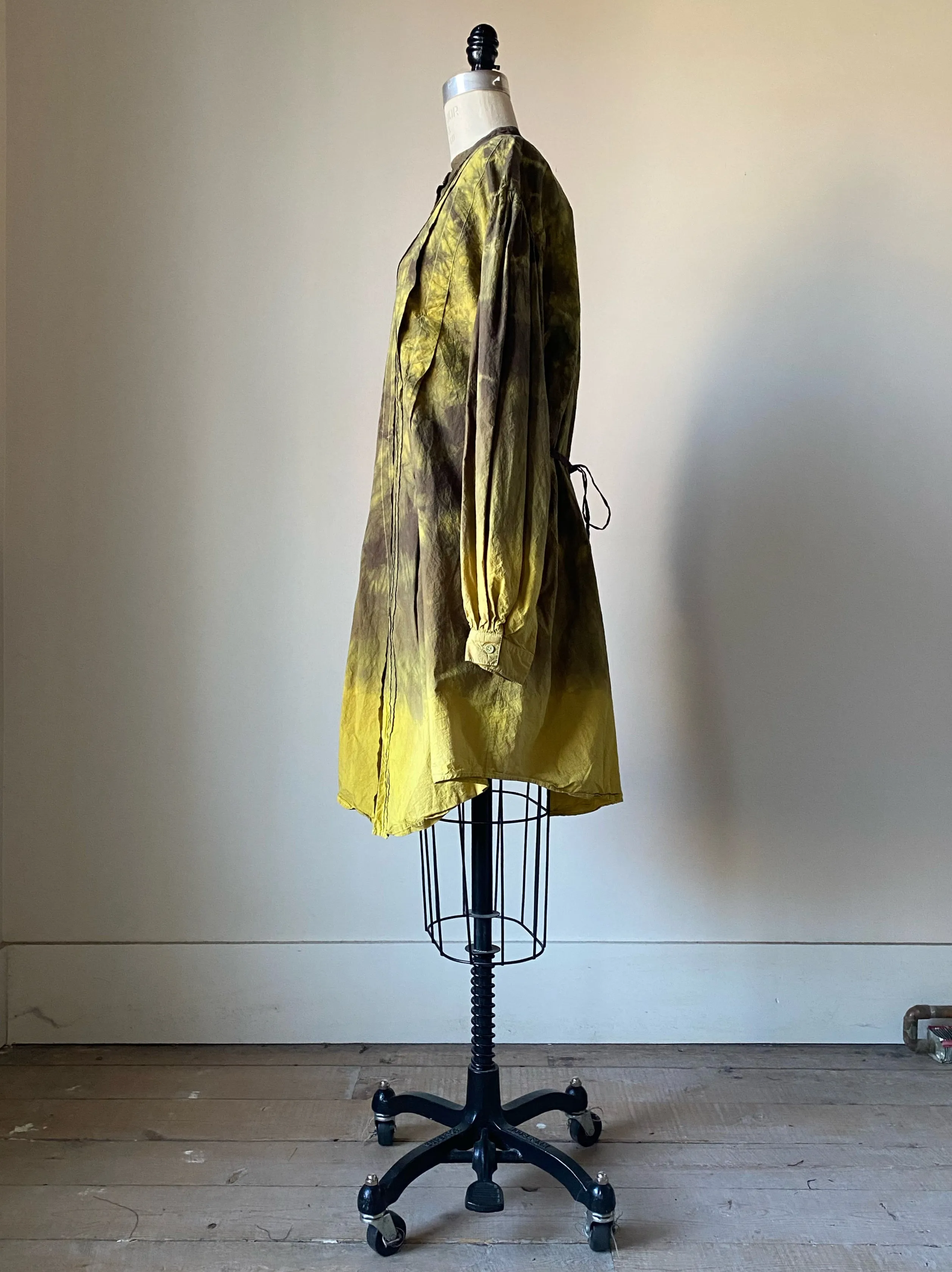 turmeric and tie dye pin tuck peasant shirtdress