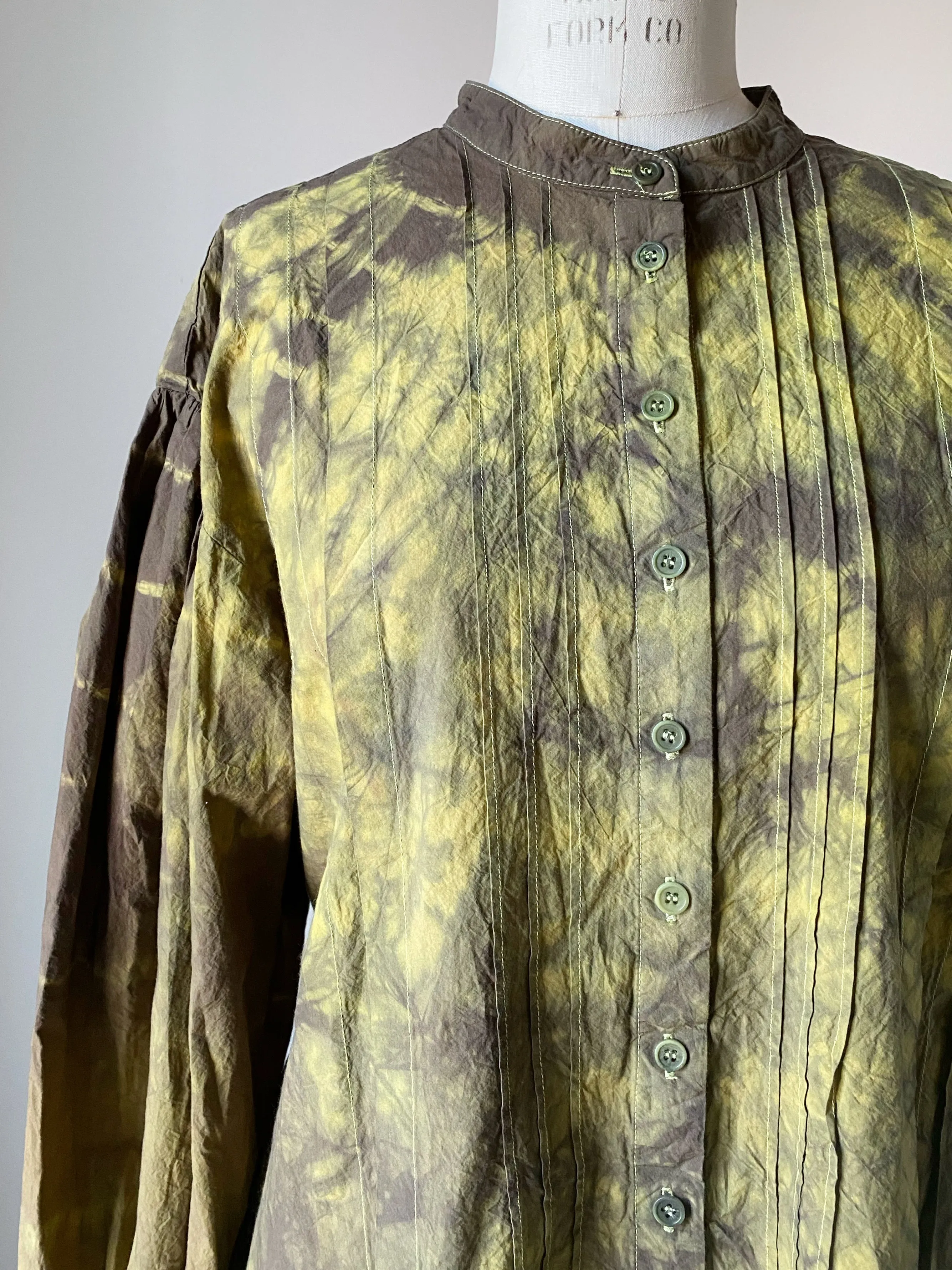 turmeric and tie dye pin tuck peasant shirtdress