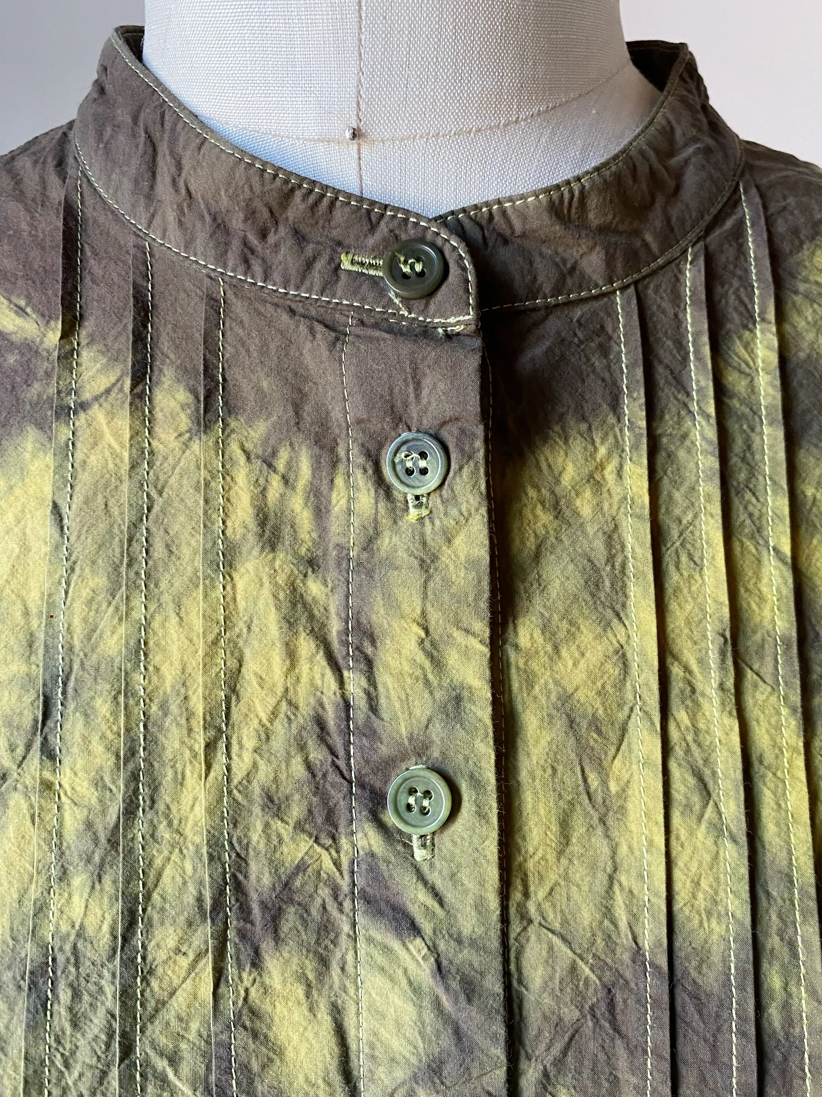 turmeric and tie dye pin tuck peasant shirtdress