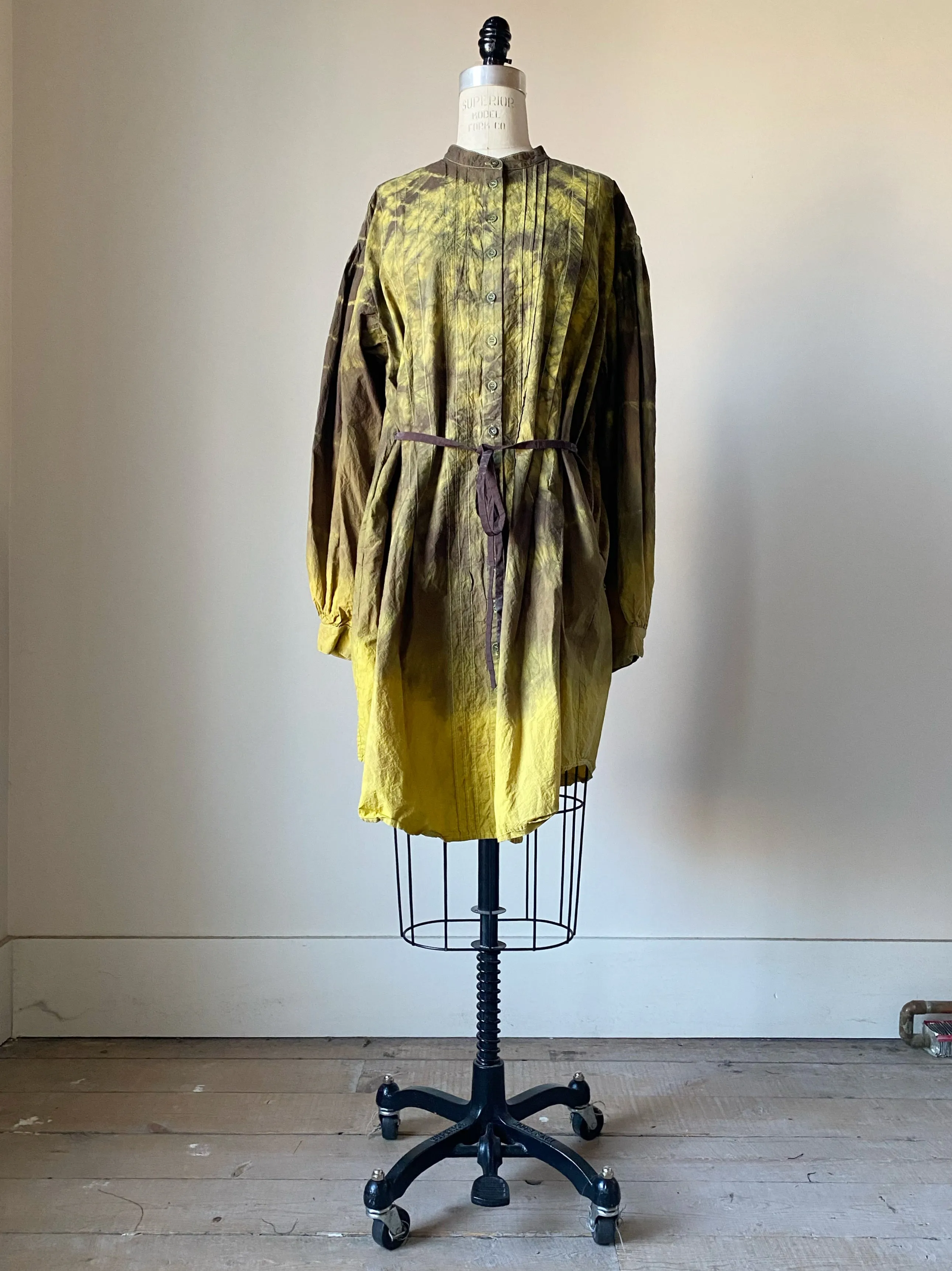 turmeric and tie dye pin tuck peasant shirtdress