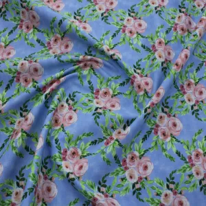 Usa 100% Cotton Craft Blue Floral Fabric 110cm