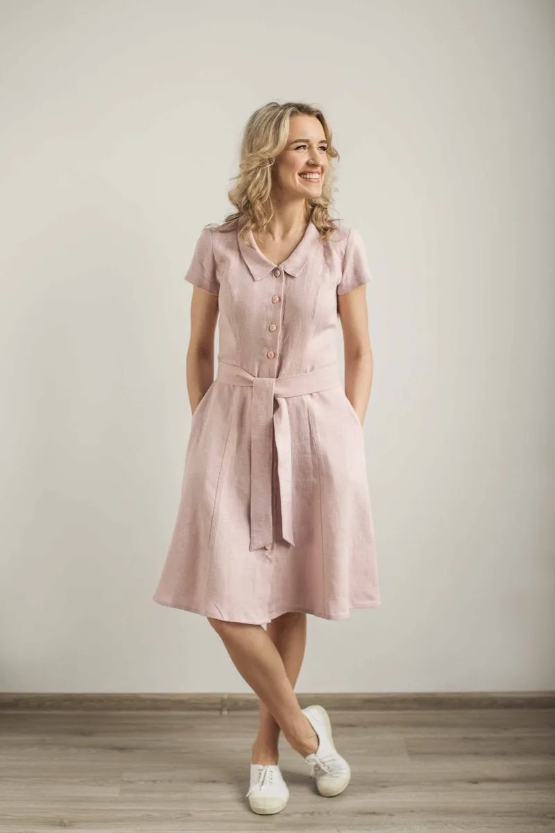 V-Neck Wrap Around Linen Dress