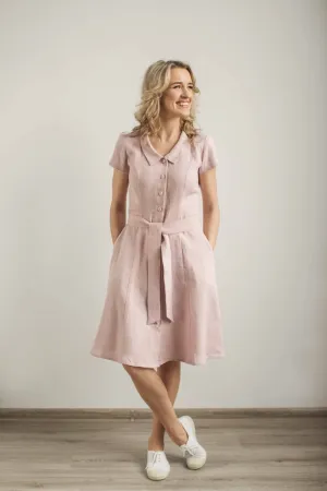 V-Neck Wrap Around Linen Dress