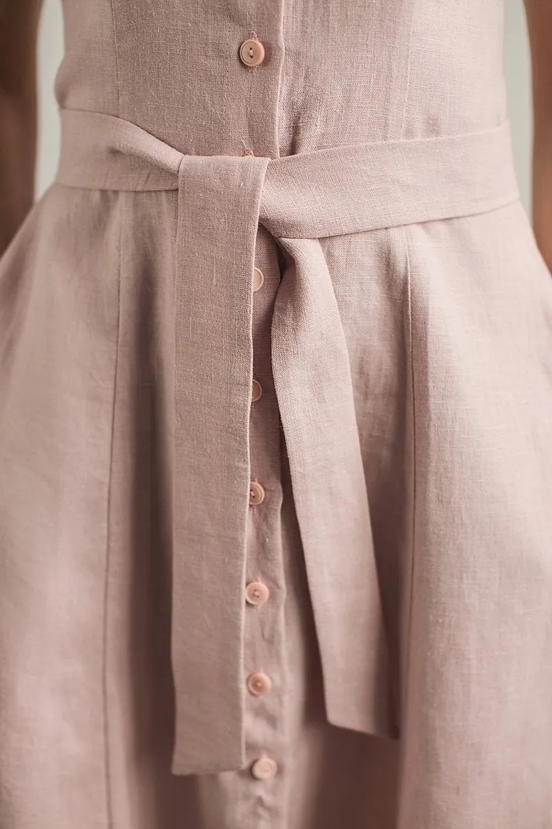 V-Neck Wrap Around Linen Dress