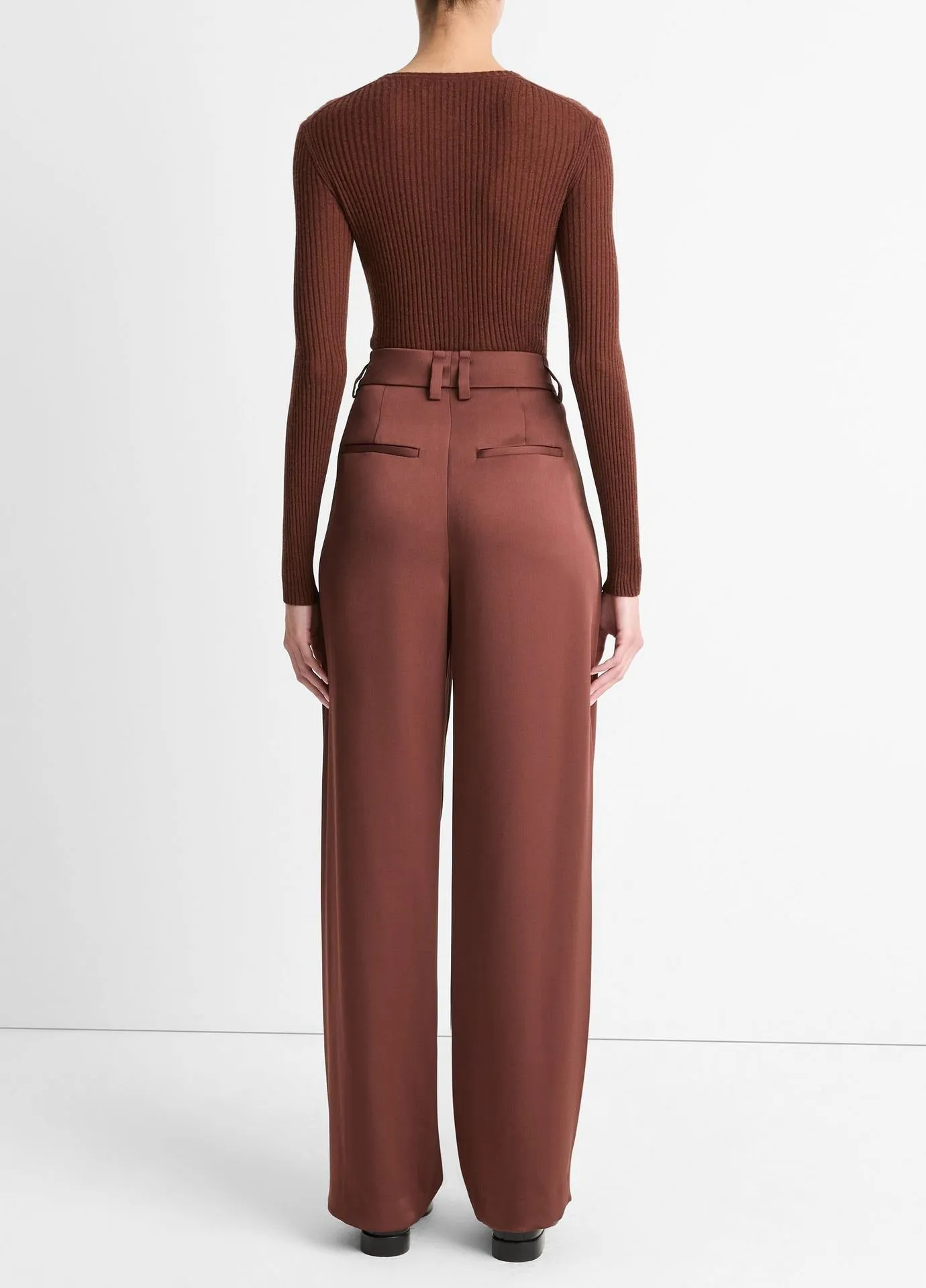 Vince High-Waist Fluid Satin Wide-Leg Trouser in Dark Rosewood