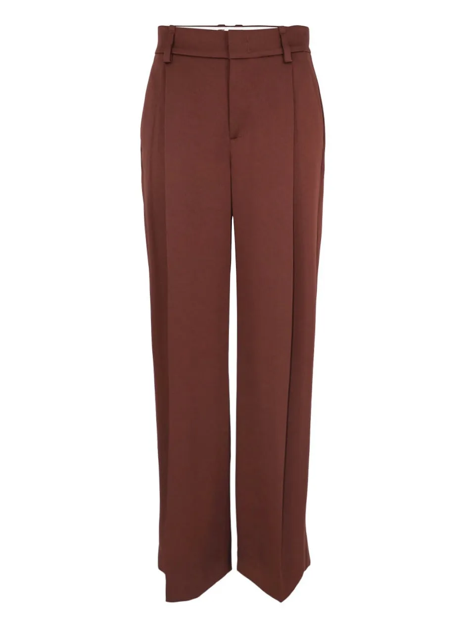 Vince High-Waist Fluid Satin Wide-Leg Trouser in Dark Rosewood