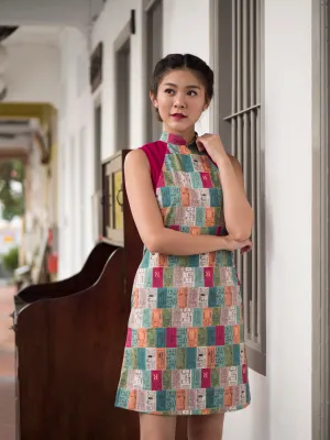 VINTAGE BUS TICKETS HANDMADE MODERN COTTON CHEONGSAM
