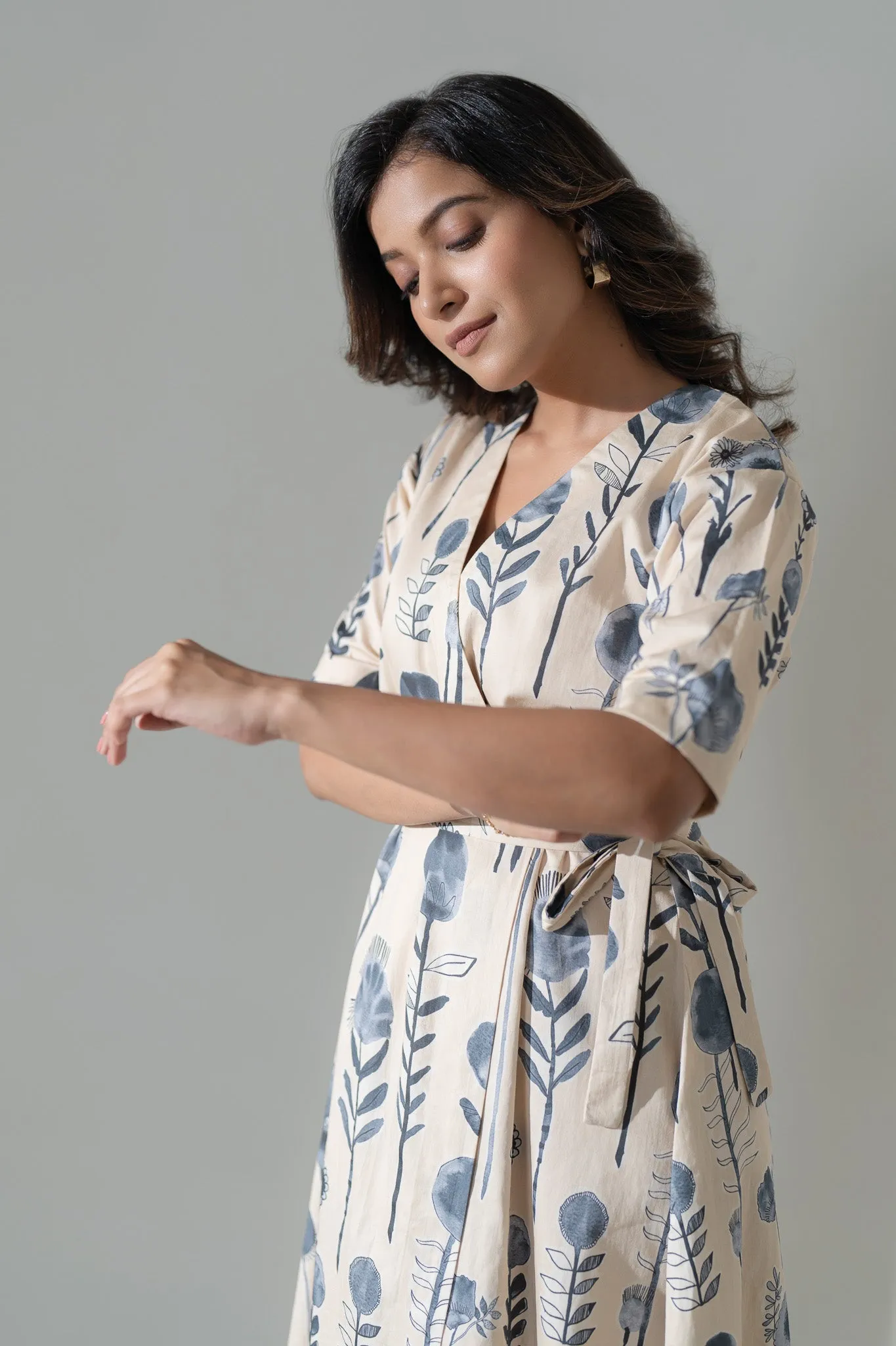 Waterless Printed Cotton Cafflength Dress