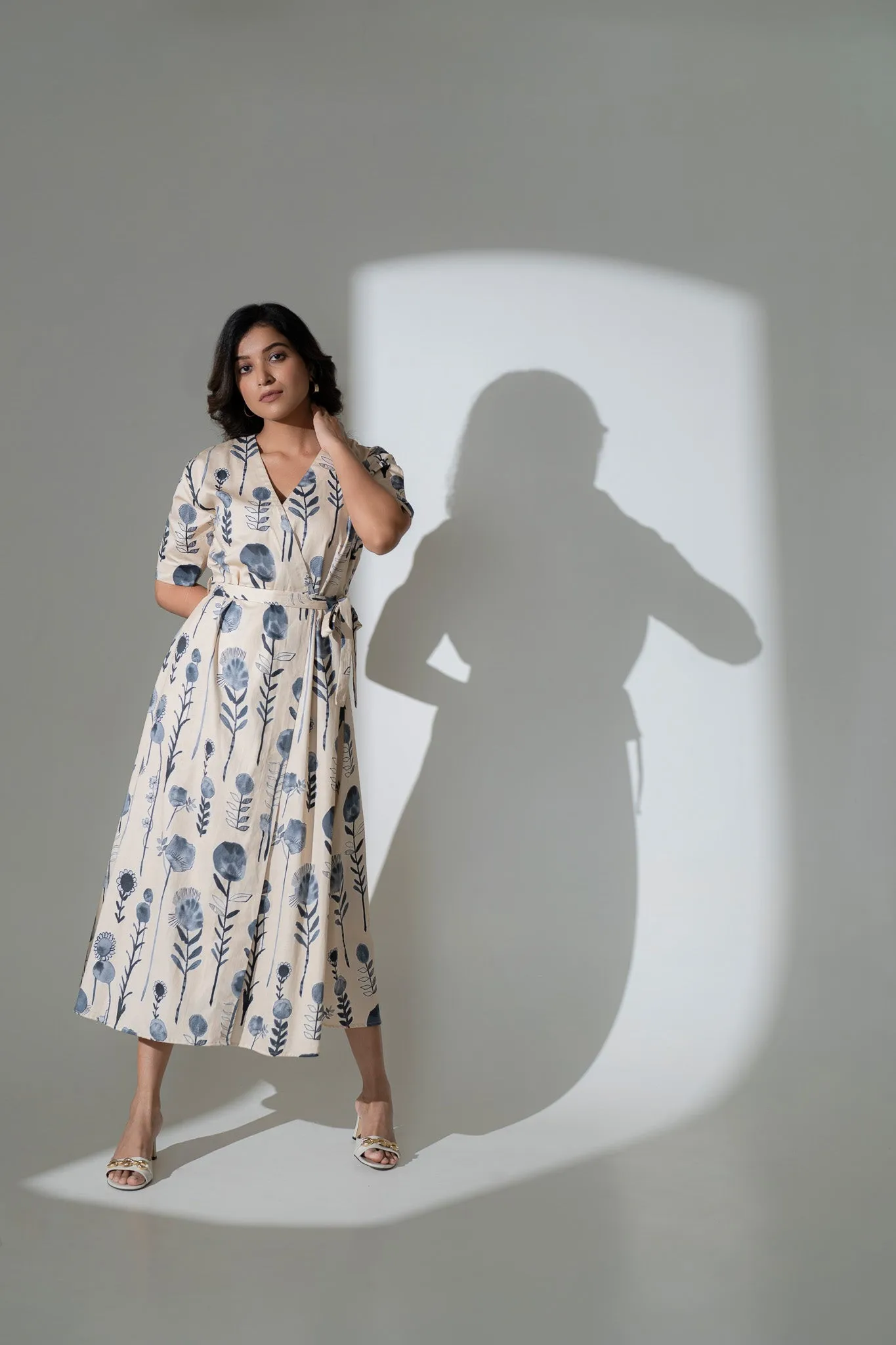 Waterless Printed Cotton Cafflength Dress